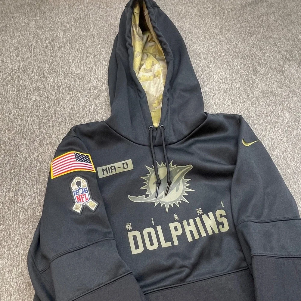 Nike Miami Dolphins Salute to Service Hoodie Black Mens XL NFL Dri-FIT Pullover